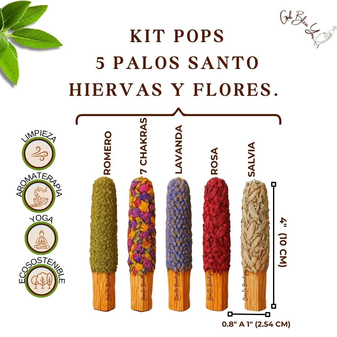 KIT POPS DE 5 PALOS SANTO — HIERBAS Y FLORES