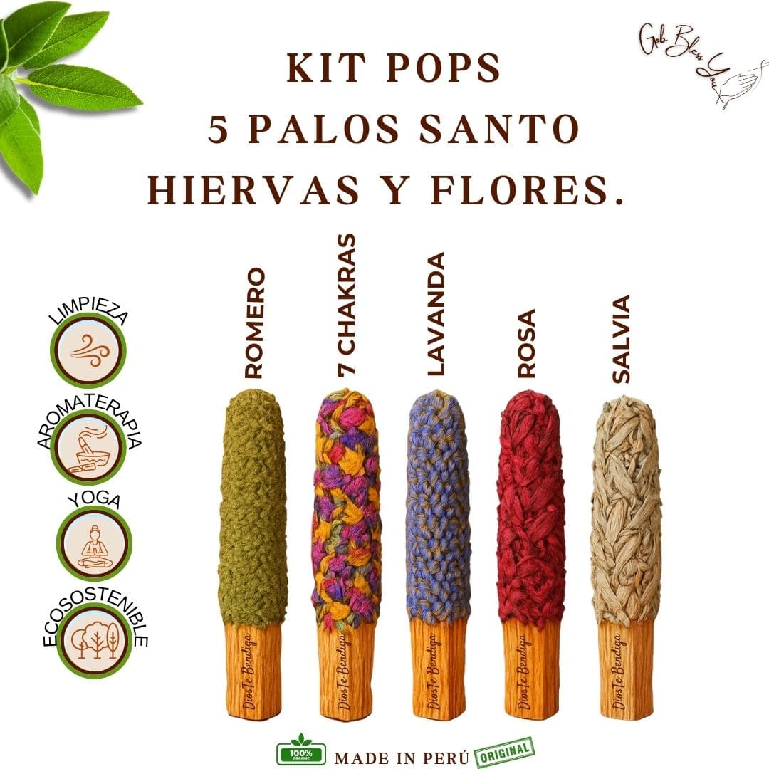 KIT POPS DE 5 PALOS SANTO — HIERBAS Y FLORES
