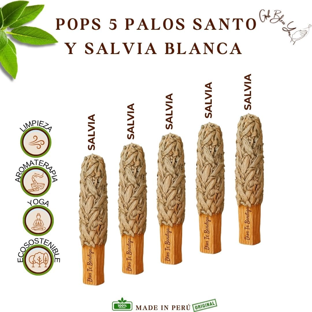 KIT POPS DE 5 PALOS SANTO — SALVIA BLANCA.